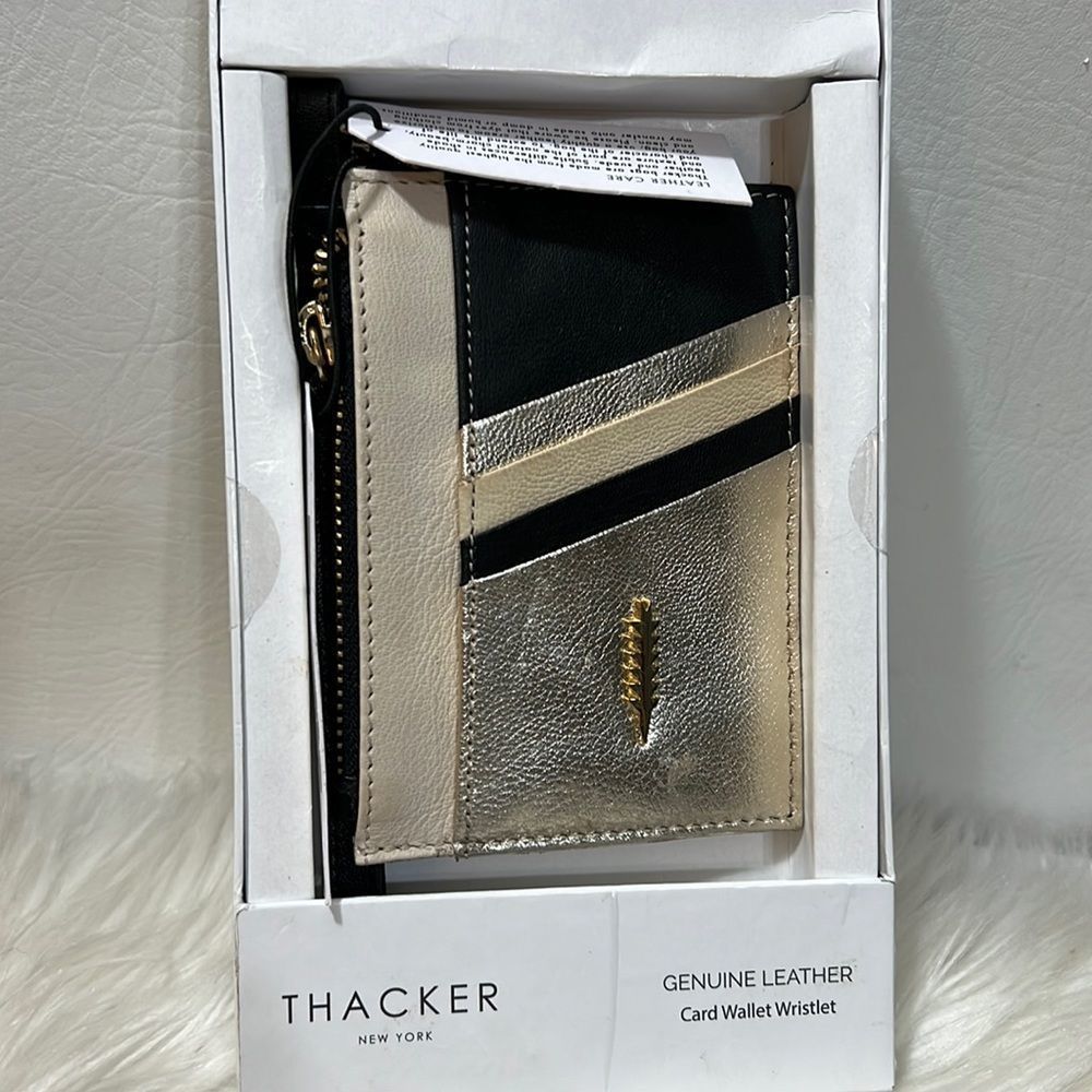 Thacker Boxed Leather Card Wallet Wristlet Gold & Black